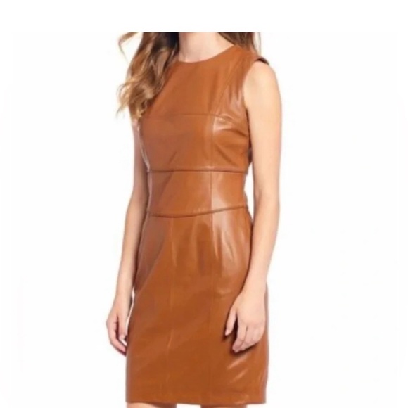 ANTONIO MELANI Dresses & Skirts - ANTONIO MELANI Tan Leather Midi Dress NWT